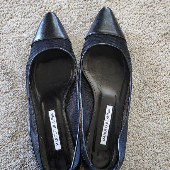 Manolo Blahnik black mesh/leather shoes/ballet flats sz 37 1/2 or US Sz 7.5 - Picture 8 of 10